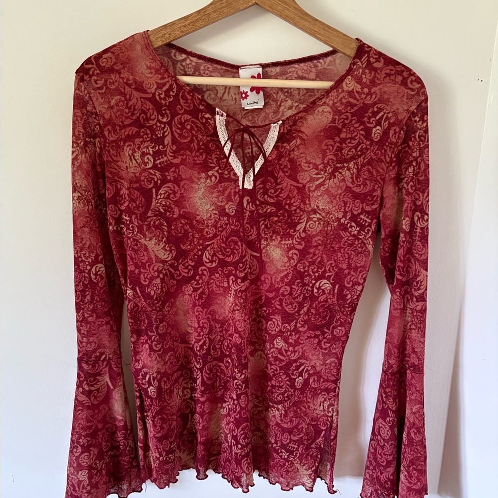 The Limited Red Long Sleeve Tie Front Blouse